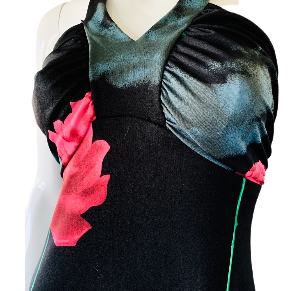 Vintage 70’s Rose Print Disco Queen Halter Maxi Dress - Picture 4 of 6